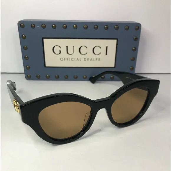 💯 Authentic GUCCI GG0957S 003 cat eye Gucci sunglass black frame brown lenses. - Picture 5 of 11